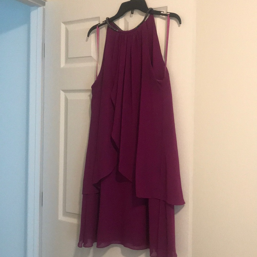 Pink/purple SLNY dress with gunmetal silver beads